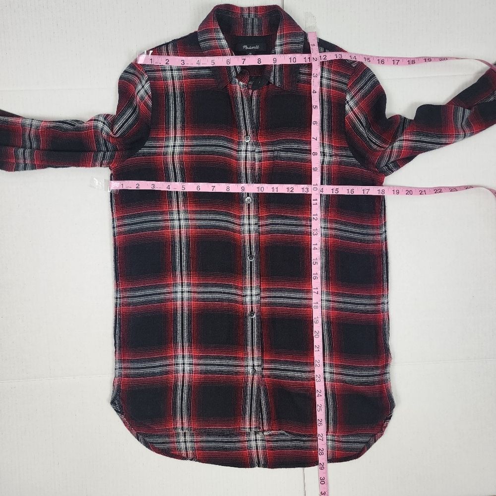 Madewell Button Up Flannel Shirt Top Blouse Black Red White Size XS - Picture 7 of 15